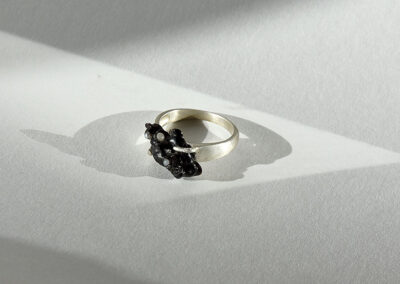 Bague Argent, Corail Noir, Perles Fines